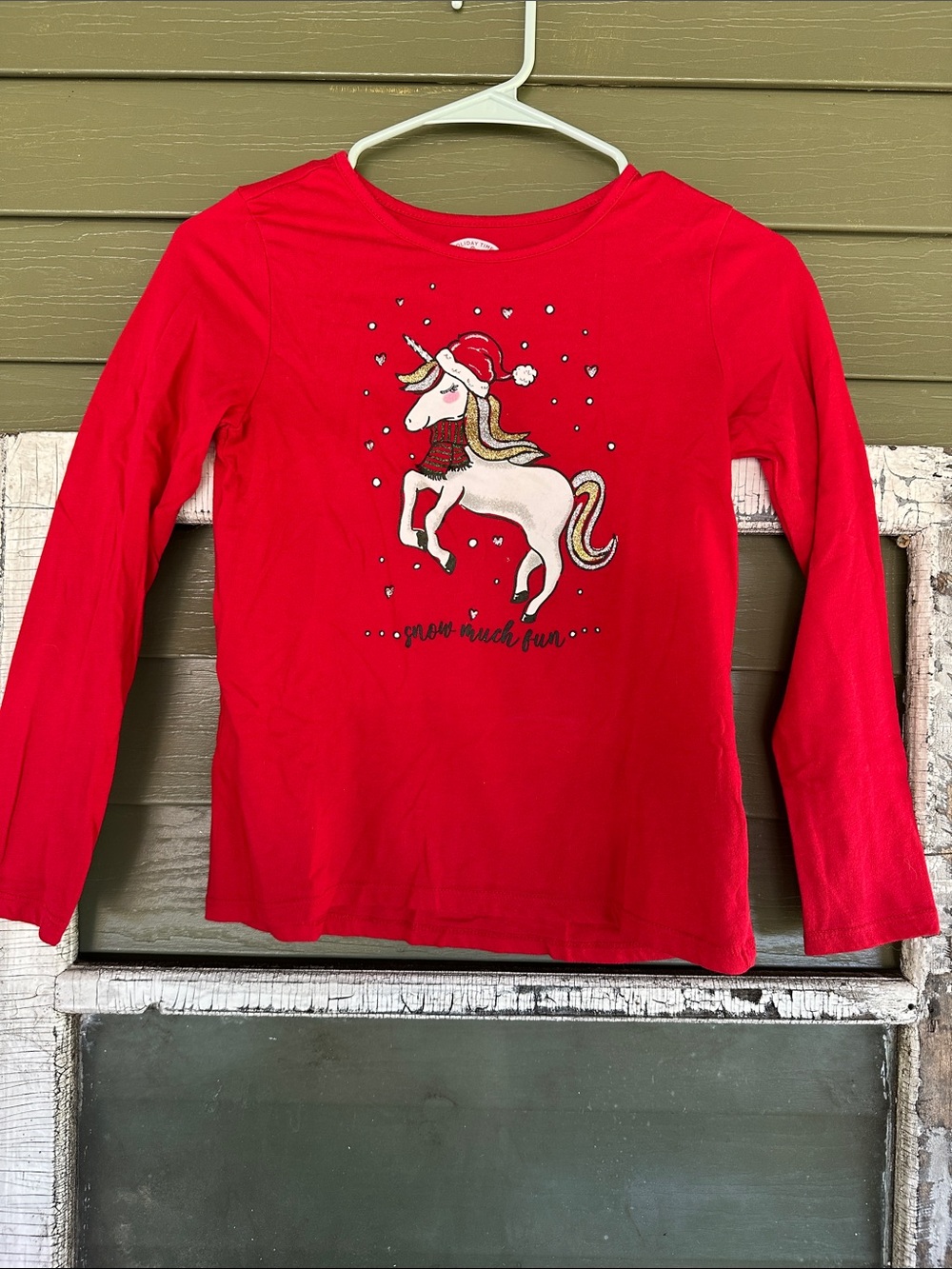 Holiday Time Red Girls' Unicorn Holiday Long Sleeve Tee